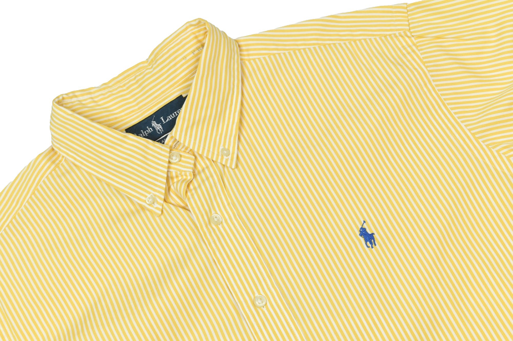 Vintage Ralph Lauren Shirt Mens XL Yellow Striped Short Sleeve Button-Down